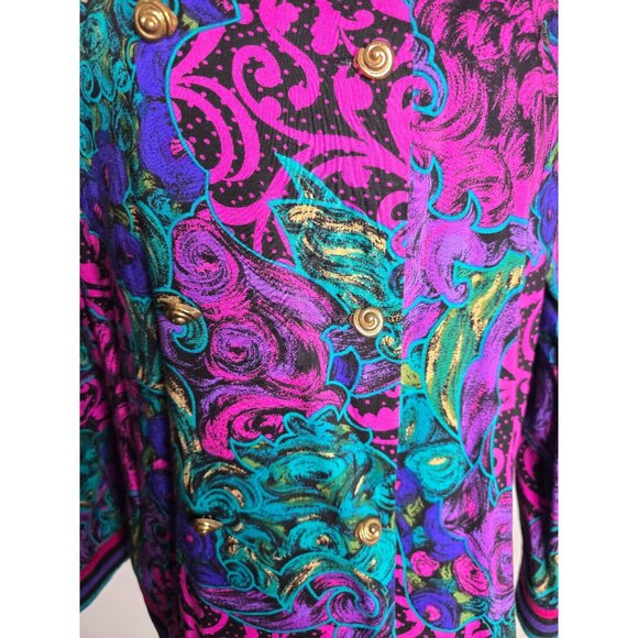 Vintage 80s Neon Paisley Pink Button Jacket Maximalist - Picture 11 of 12